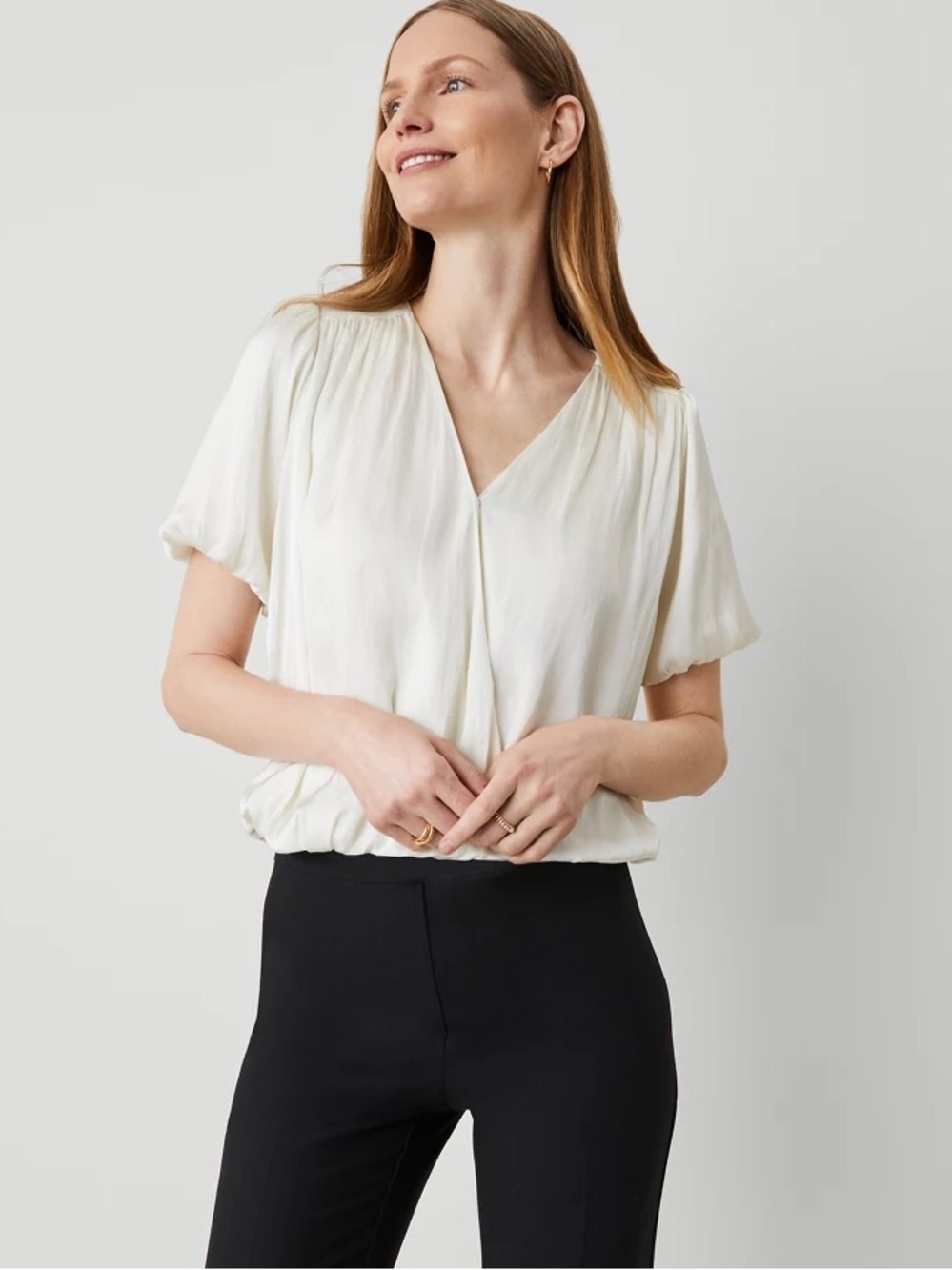 Women’s Ann Taylor Bubble Hem Blouse Top New NWT XL Wrap Cream